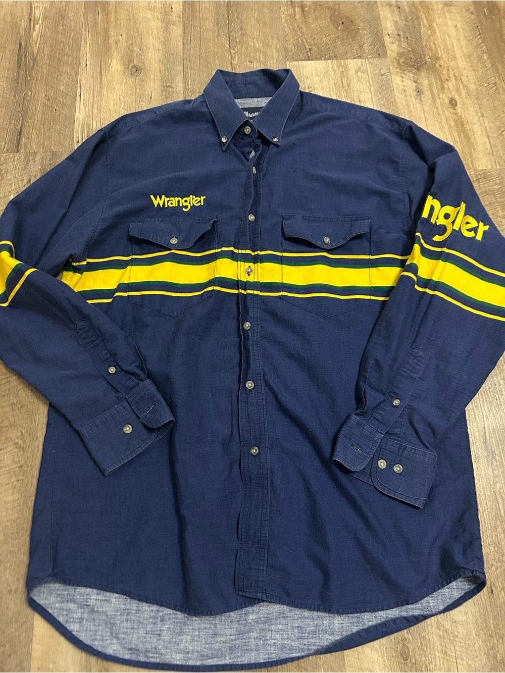 Wrangler Navy Shirt with Yellow Racing Stripes
